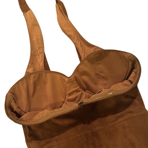 House of CB Camel Suedette Palmira Bustier Bodycon Halter Dress Sz M Mini - Picture 4 of 13